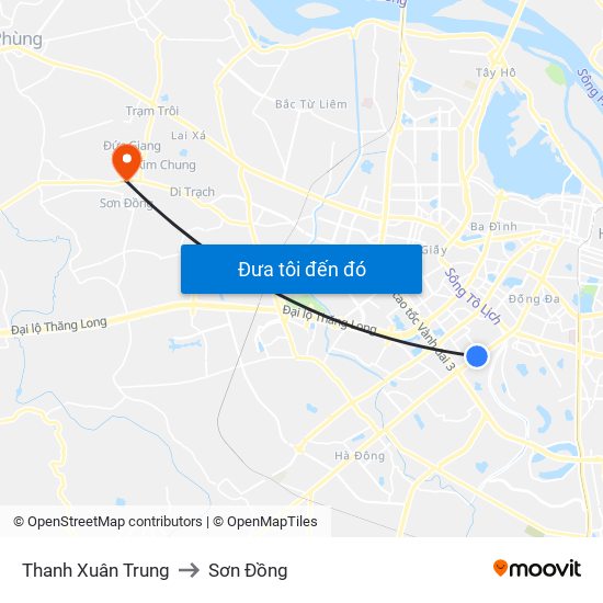 Thanh Xuân Trung to Sơn Đồng map