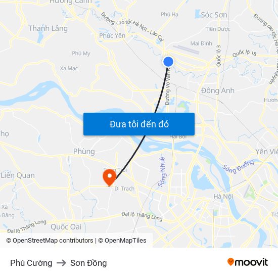 Phú Cường to Sơn Đồng map