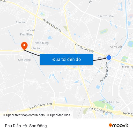 Phú Diễn to Sơn Đồng map