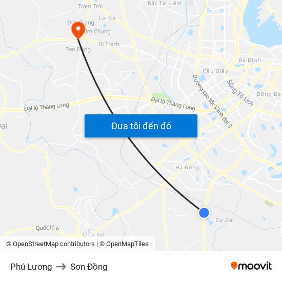 Phú Lương to Sơn Đồng map