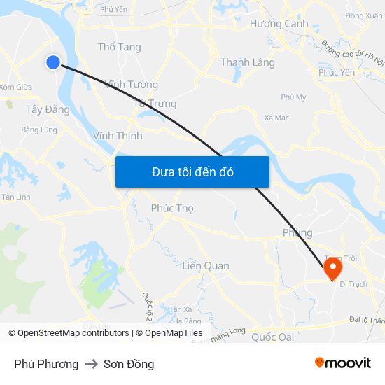 Phú Phương to Sơn Đồng map