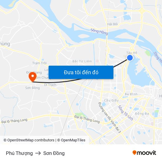 Phú Thượng to Sơn Đồng map