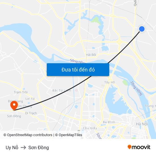 Uy Nỗ to Sơn Đồng map