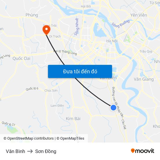 Văn Bình to Sơn Đồng map