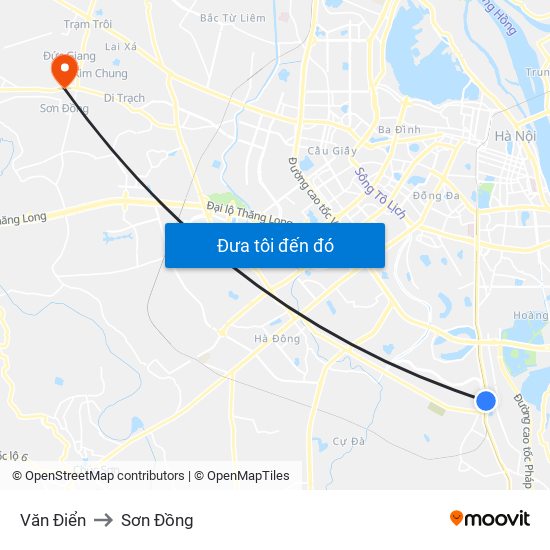 Văn Điển to Sơn Đồng map