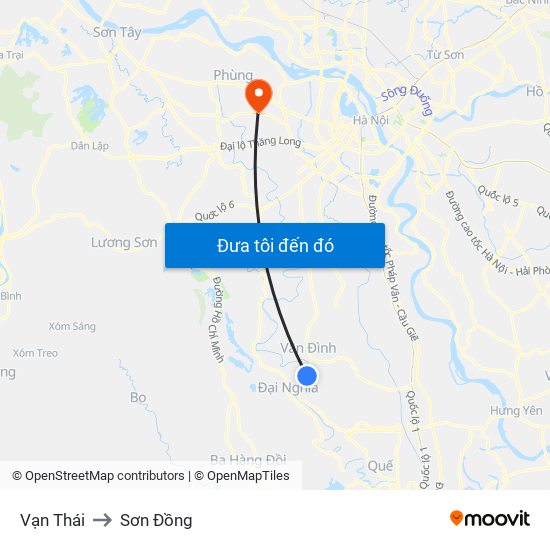 Vạn Thái to Sơn Đồng map