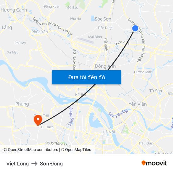 Việt Long to Sơn Đồng map