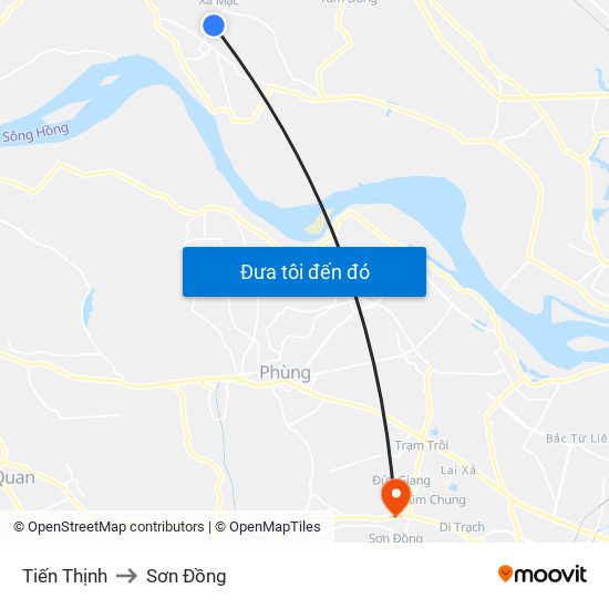 Tiến Thịnh to Sơn Đồng map