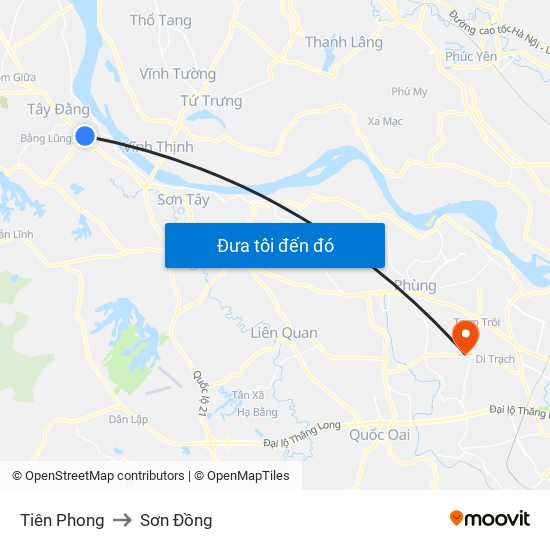 Tiên Phong to Sơn Đồng map