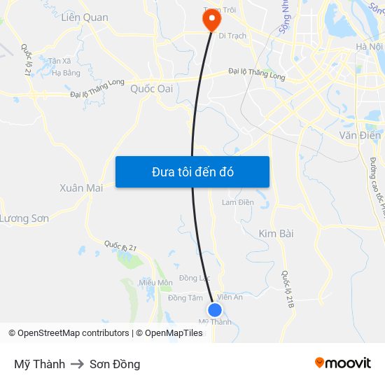 Mỹ Thành to Sơn Đồng map