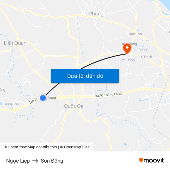 Ngọc Liệp to Sơn Đồng map