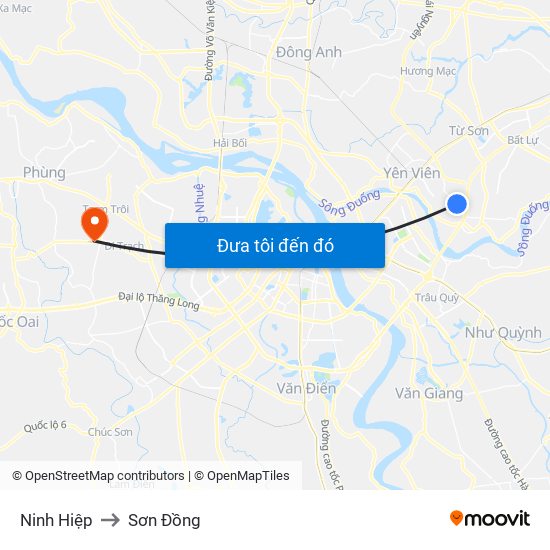 Ninh Hiệp to Sơn Đồng map
