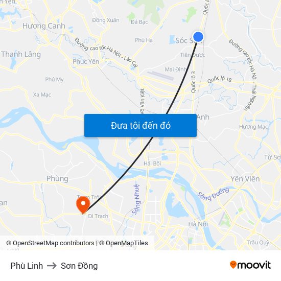 Phù Linh to Sơn Đồng map
