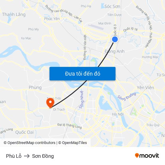 Phù Lỗ to Sơn Đồng map