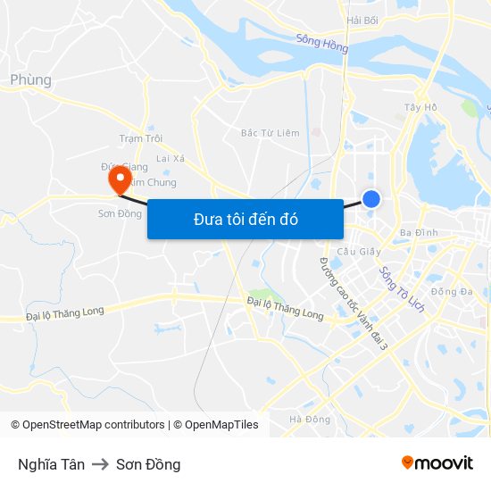 Nghĩa Tân to Sơn Đồng map