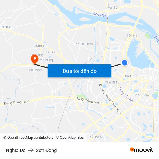 Nghĩa Đô to Sơn Đồng map