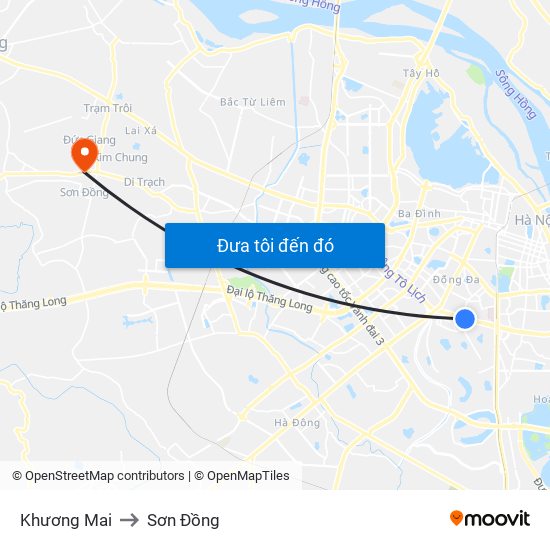 Khương Mai to Sơn Đồng map