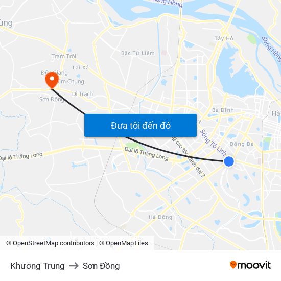 Khương Trung to Sơn Đồng map