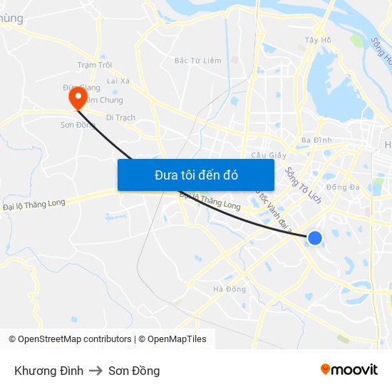 Khương Đình to Sơn Đồng map