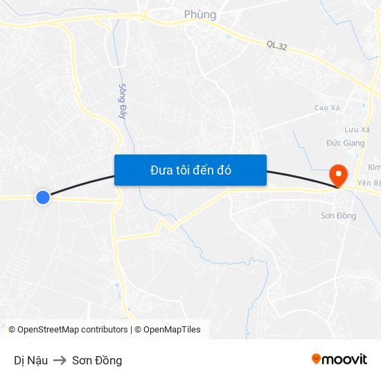 Dị Nậu to Sơn Đồng map