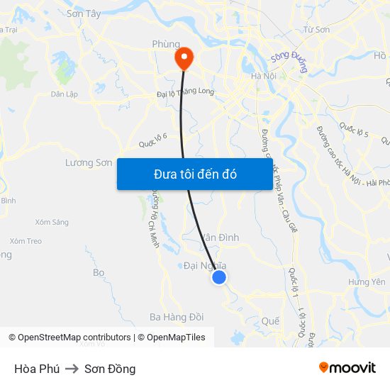 Hòa Phú to Sơn Đồng map