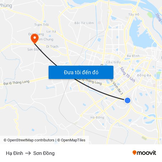Hạ Đình to Sơn Đồng map