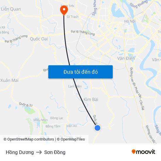 Hồng Dương to Sơn Đồng map