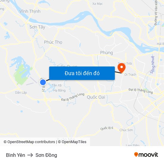 Bình Yên to Sơn Đồng map