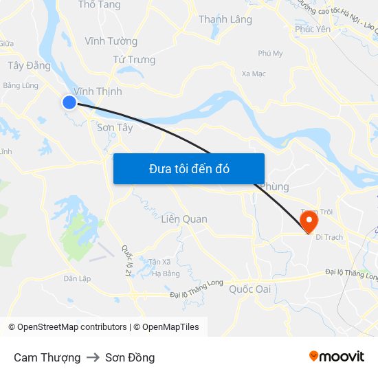 Cam Thượng to Sơn Đồng map