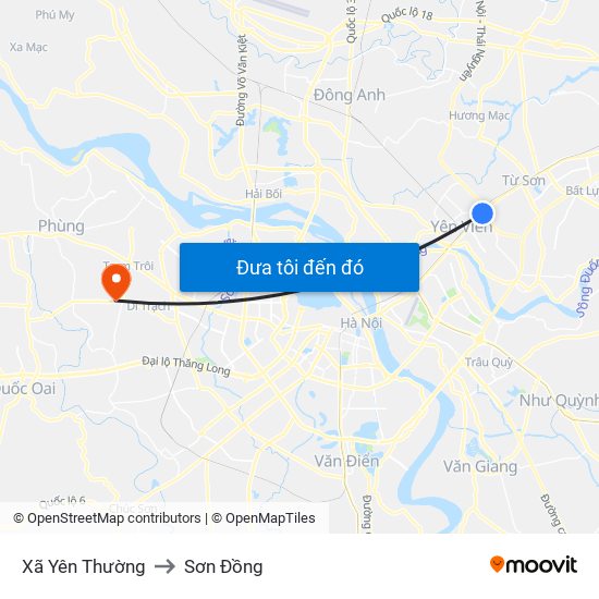 Xã Yên Thường to Sơn Đồng map
