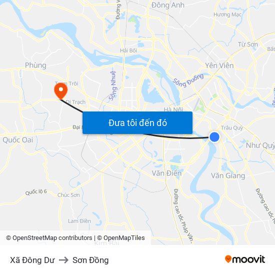 Xã Đông Dư to Sơn Đồng map