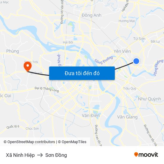 Xã Ninh Hiệp to Sơn Đồng map