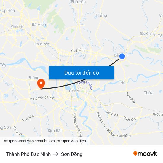 Thành Phố Bắc Ninh to Sơn Đồng map