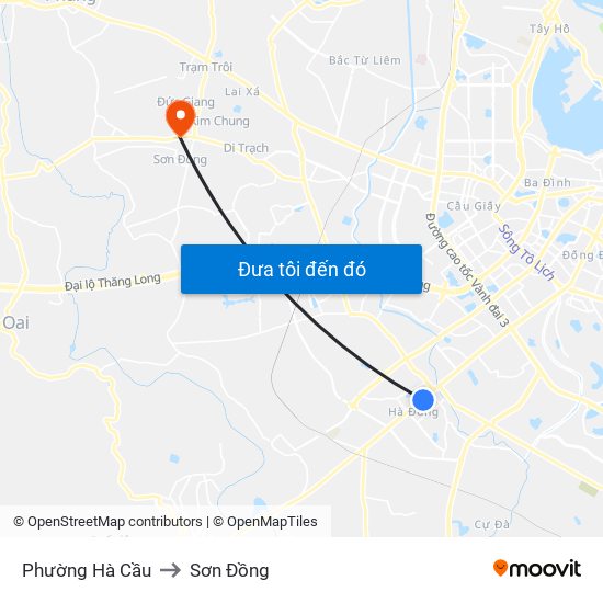Phường Hà Cầu to Sơn Đồng map