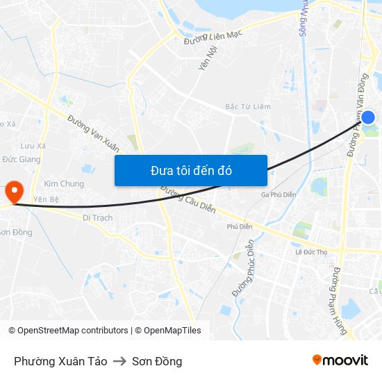 Phường Xuân Tảo to Sơn Đồng map