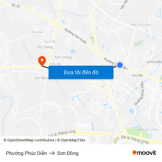 Phường Phúc Diễn to Sơn Đồng map