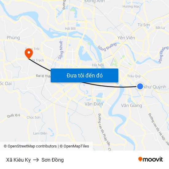 Xã Kiêu Kỵ to Sơn Đồng map