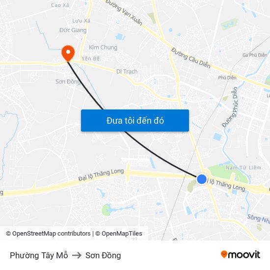 Phường Tây Mỗ to Sơn Đồng map