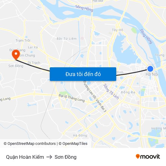 Quận Hoàn Kiếm to Sơn Đồng map