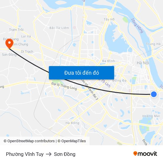 Phường Vĩnh Tuy to Sơn Đồng map