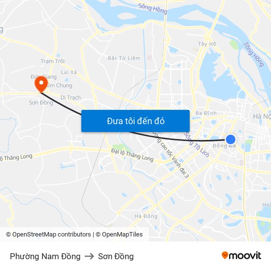 Phường Nam Đồng to Sơn Đồng map