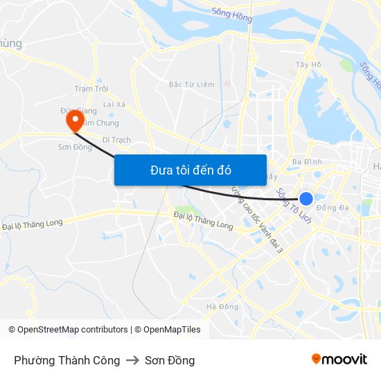 Phường Thành Công to Sơn Đồng map