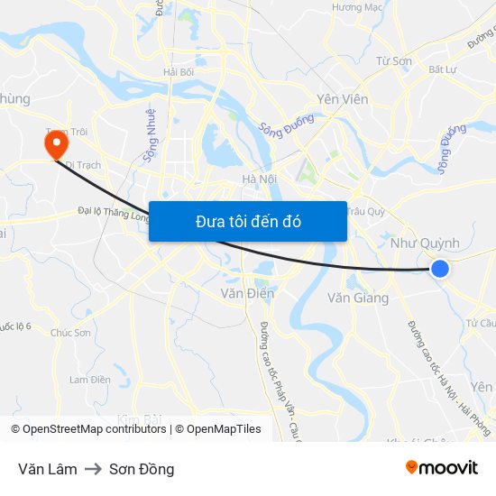 Văn Lâm to Sơn Đồng map