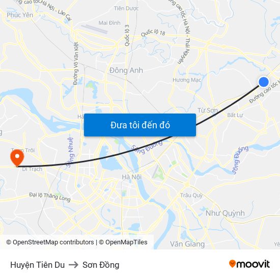 Huyện Tiên Du to Sơn Đồng map