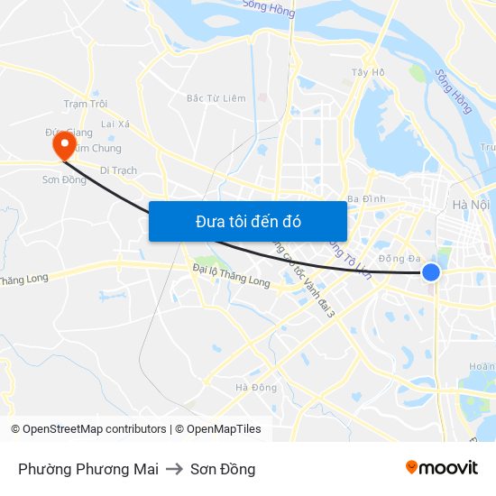 Phường Phương Mai to Sơn Đồng map