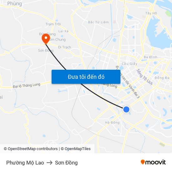 Phường Mộ Lao to Sơn Đồng map