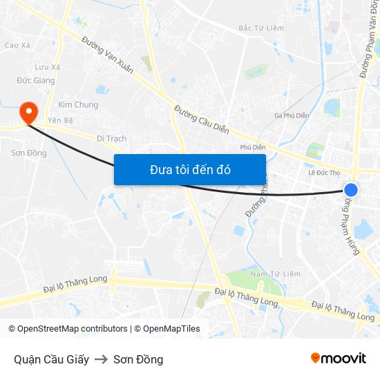 Quận Cầu Giấy to Sơn Đồng map