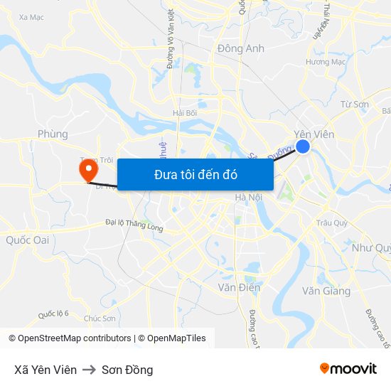 Xã Yên Viên to Sơn Đồng map