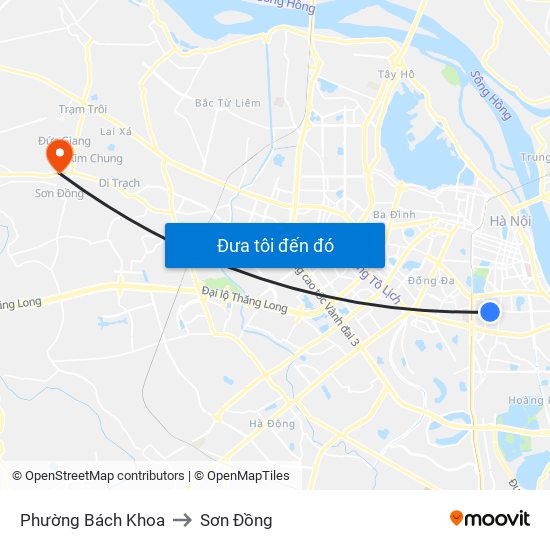 Phường Bách Khoa to Sơn Đồng map