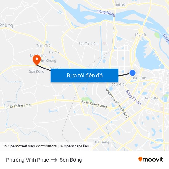 Phường Vĩnh Phúc to Sơn Đồng map